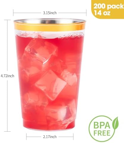 Goodluck 200PCS 14oz Gold Plastic Cups for Parties