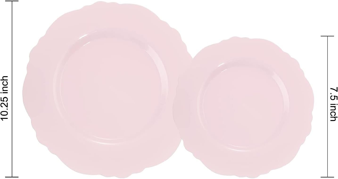 WDF 60pcs Pink Plastic Plates for Weddings and Parties