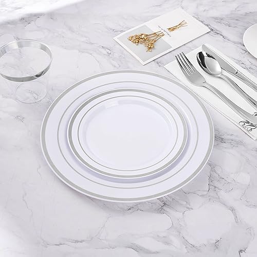 100PCS Silver Rim Plastic Dessert Plate 7 Inch Party Use