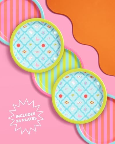 XO Fetti Pool Party Paper Plates 3 Designs 24 Pcs