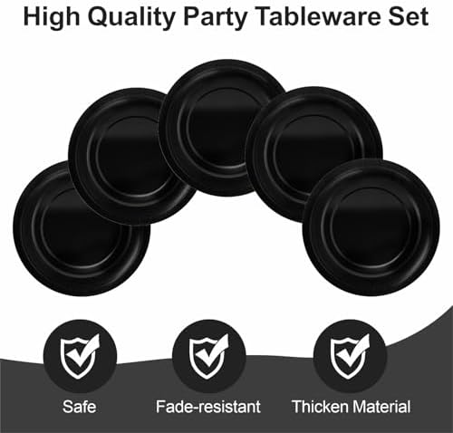 40Pcs Black Disposable Paper Plates Set for Parties and Events