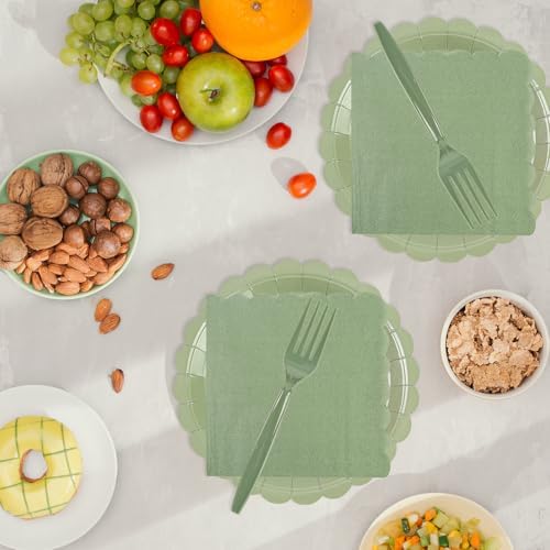 75pcs Sage Green Paper Plates and Napkins Set