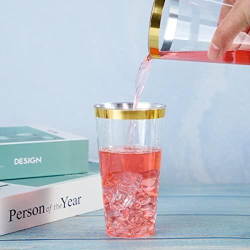 LIYH 100 Pcs 16 Ounce Gold Rim Plastic Cups for Parties