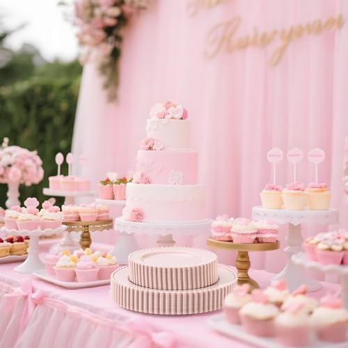 U-QE 60PCS Pink Plastic Plates for Parties and Events