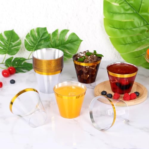 200 Pcs Gold Rim Clear Plastic Cups 9 Oz