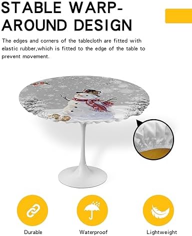 Winter Fantasy Snowman Round Waterproof Table Cover