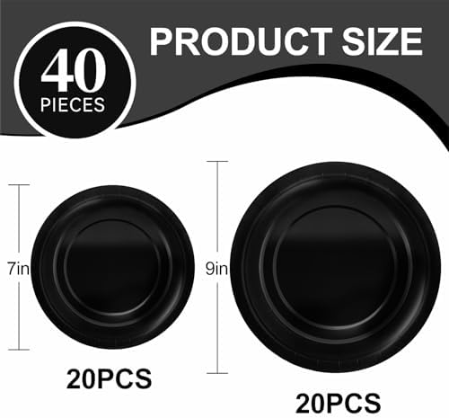 40Pcs Black Disposable Paper Plates Set for Parties and Events