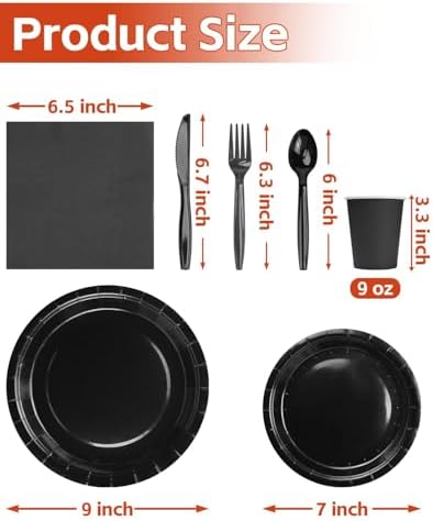 Lzerking Black Party Supplies Set for 32 Guests