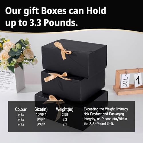 12 Pack Black Gift Boxes with Lids and Ribbons