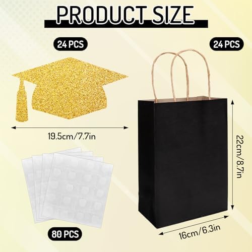 FYSUIMU 24Pcs Glitter Gold Graduation Gift Bags with Handle