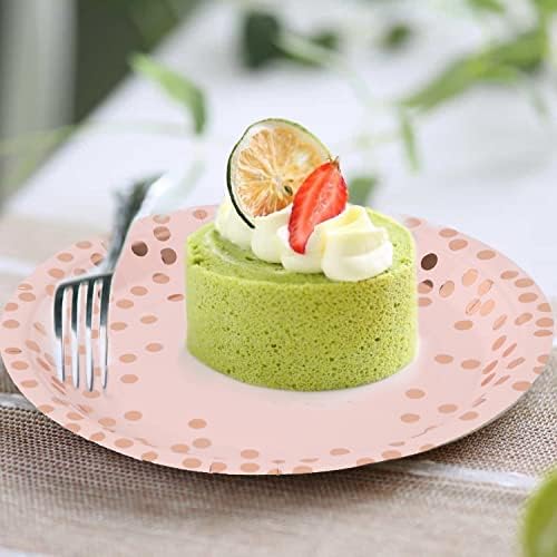 Pink Rose Gold Dots 7 Inch Paper Plates 50 PCS