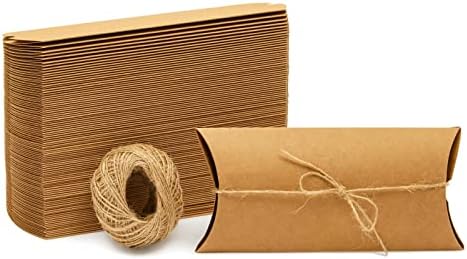 100 Pack Pillow Boxes with Jute Twine for Gifts