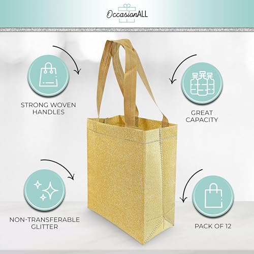 OccasionALL Gold Gift Bags 12 Pack with Handles