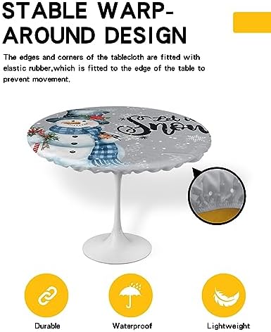 Christmas Snowman Round Waterproof Table Cover Fitted Tablecloth