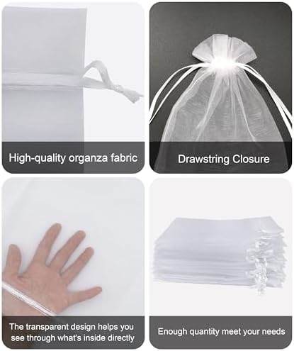 100PCS White Organza Gift Bags 4x6 Inch Wedding Favor Pouches