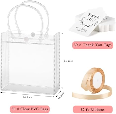 Mauproy 30 Pack Clear Gift Bags with Handles