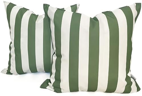 Ensperta Pack of 2 20x20 Waterproof Light Green Striped Throw Pillow Covers