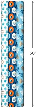 Hallmark Hanukkah Wrapping Paper with Cutlines Blue Gold Star of David