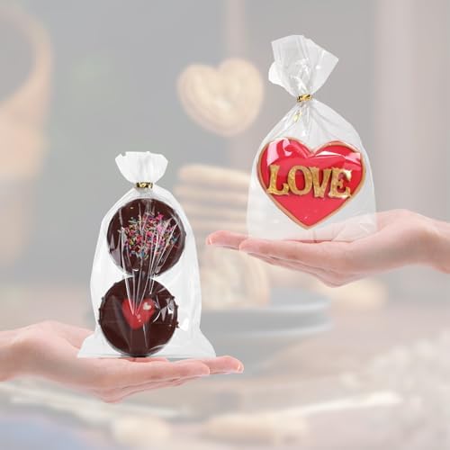 Clear Cellophane Bags with Gold Ties 200 Pack