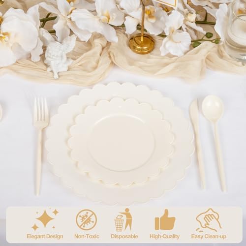 Supernal 100pcs Ivory Plastic Plates for Party