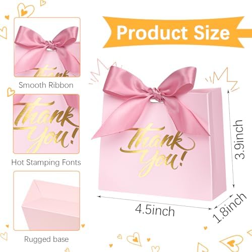 DECHISY 50Pack Mini Pink Gift Bags with Ribbons
