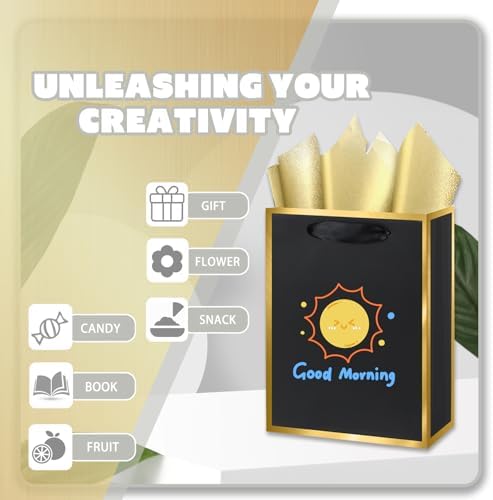 10-Pack Black and Golden Gift Bags with Handles