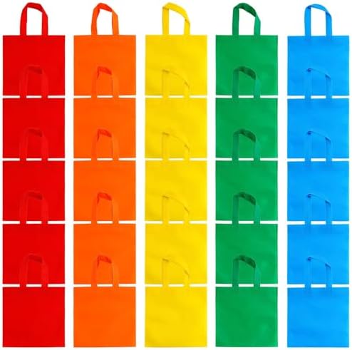 Aneco 25 Pack Reusable Gift Bags Rainbow Tote with Handles