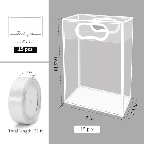 15 Pack Clear Plastic Gift Bags with Handle