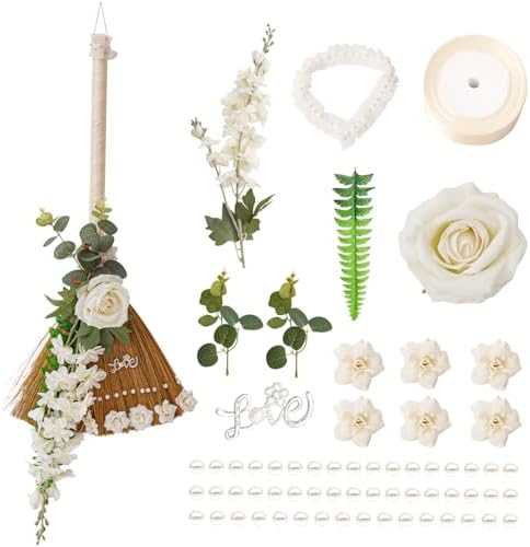 Yiytrees Wedding Broom DIY Kit with Artificial Roses and Ribbons