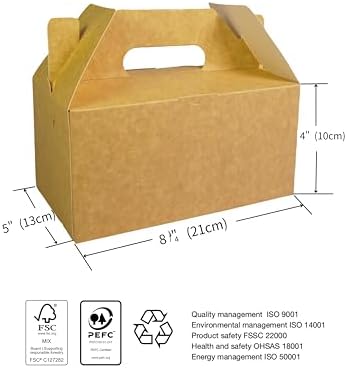 PandaPandaPPS 50 Pack Brown Gable Boxes for Foods Gifts Party Favors