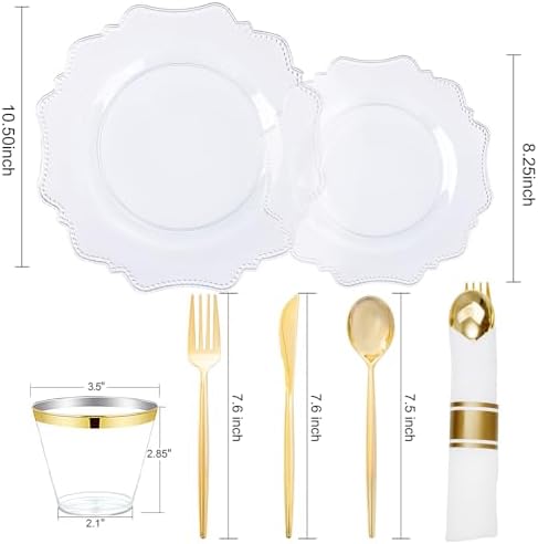 COLOSUS 350pcs Clear Plastic Plates Party Dinnerware Set