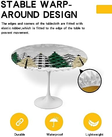 Buffalo Plaid Waterproof Round Table Cover with Elastic