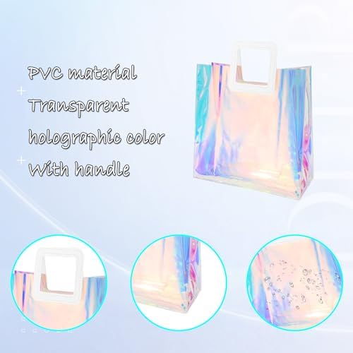 Voittozege 20Pcs Clear Holographic Gift Bags with Handle