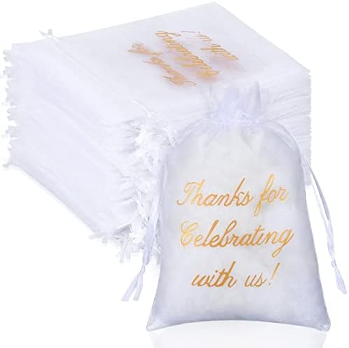 Riakrum 100 Pcs White Drawstring Organza Gift Bags
