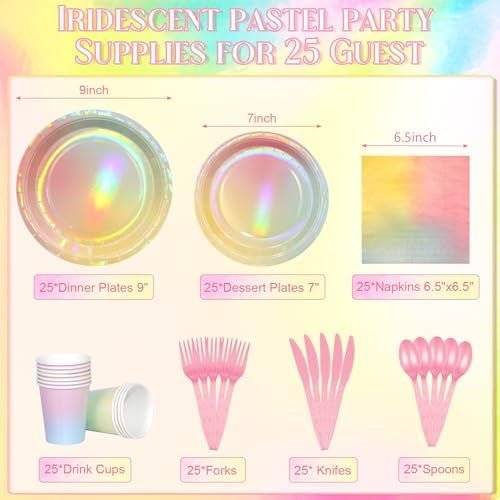 Iridescent Rainbow Party Decorations for 25 Guests