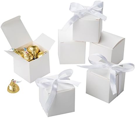 AWELL White Candy Box with Ribbon Party Favor Pack of 50