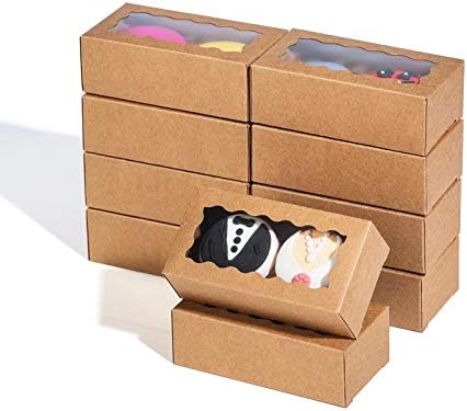 JCXGRVC 24PCS Natural Brown Kraft Macaron Boxes with Clear Window