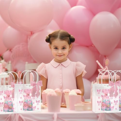 Lyosehy 10 Pcs Pink Bow Clear PVC Gift Bags with Handle Ribbon
