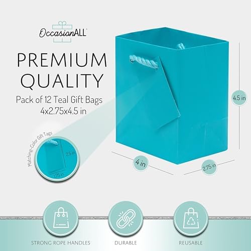 OccasionALL Teal Gift Bags with Handles 12 Pack