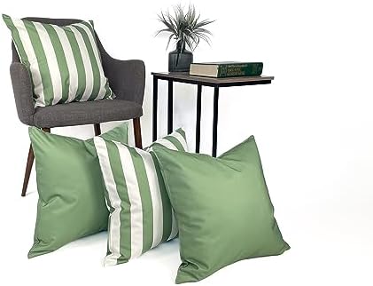 Ensperta Pack of 2 20x20 Waterproof Light Green Striped Throw Pillow Covers