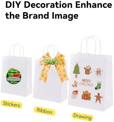 BAG BOX 100 Pack White Gift Bags with Handles