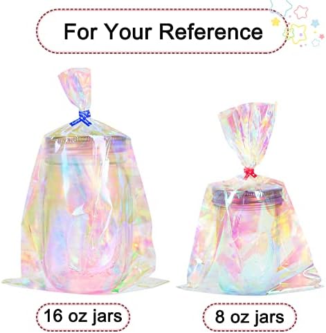 HRX Package 120pcs Iridescent Cellophane Treat Bags with Ties
