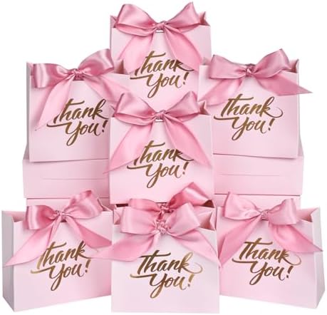 DECHISY 50Pack Mini Pink Gift Bags with Ribbons