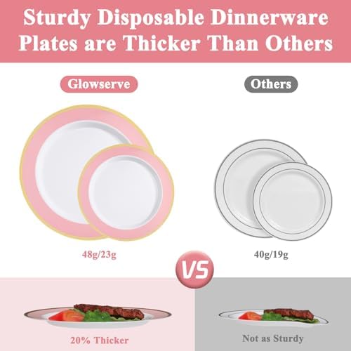 Glowserve 20 Pack Pink Plastic Plates for Parties