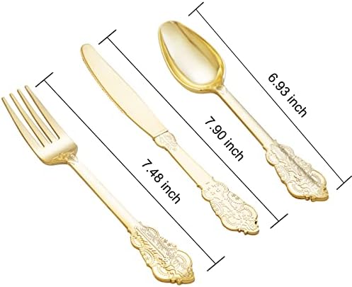 BUCLA 600 Pieces Gold Plastic Silverware Set