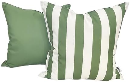 Ensperta Pack of 2 20x20 Waterproof Light Green Striped Throw Pillow Covers