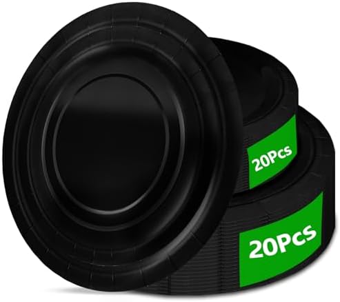 40Pcs Black Disposable Paper Plates Set for Parties and Events