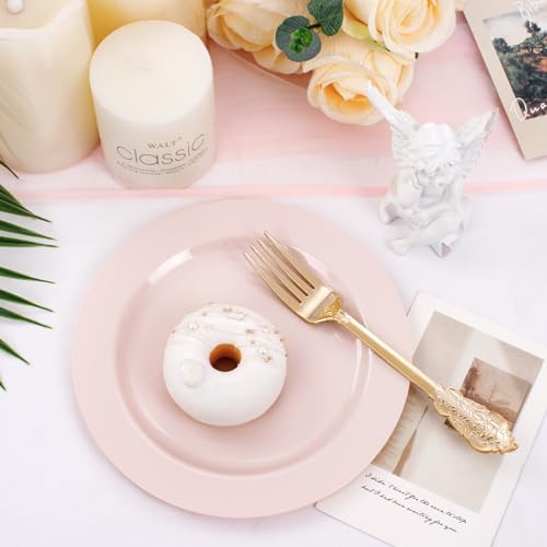 FLOWERCAT 100PCS Pink Plastic Plates Set for 50 Guests