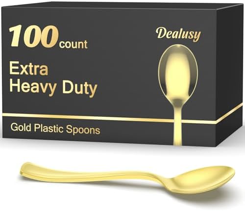 100 Count Heavy Duty Gold Plastic Spoons