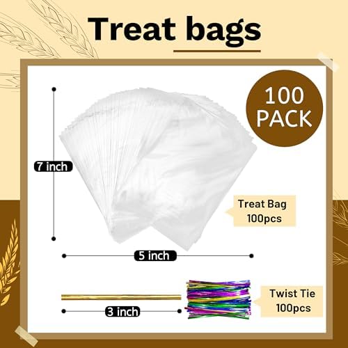 Clear Cellophane Bags with Twist Ties 5x7in 100 Pack